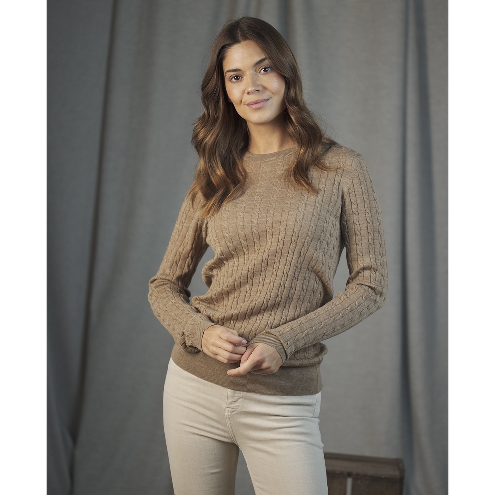 Magee 1866 Jane Merino Cable Knit Jumper in Beige